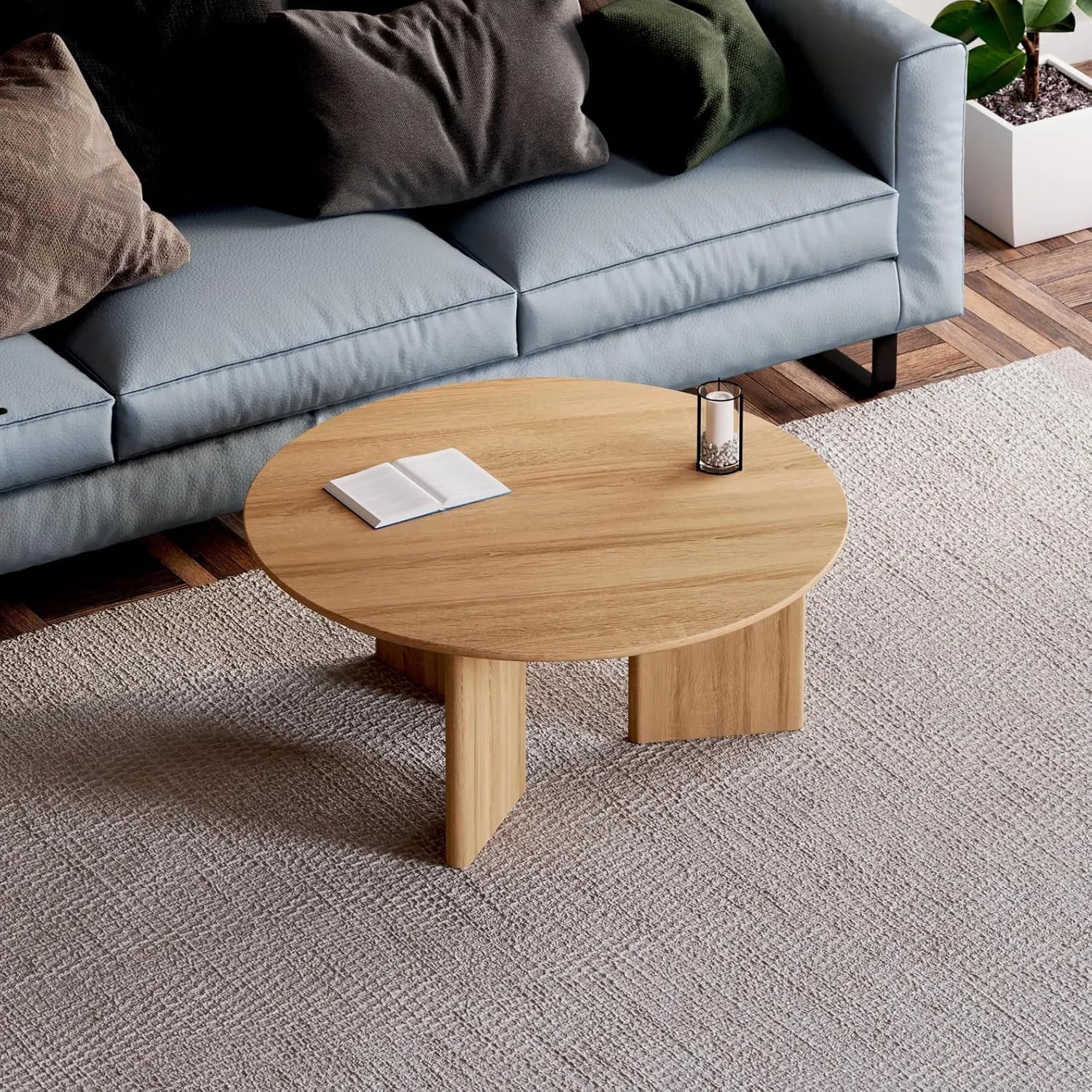 Modern Coffee Table | Oak Wood Round Home Decor for Living Room, Bedroom & Office | Rustic, Farmhouse & Mid-Century Furniture (Espresso, 24'' x 24'' in)