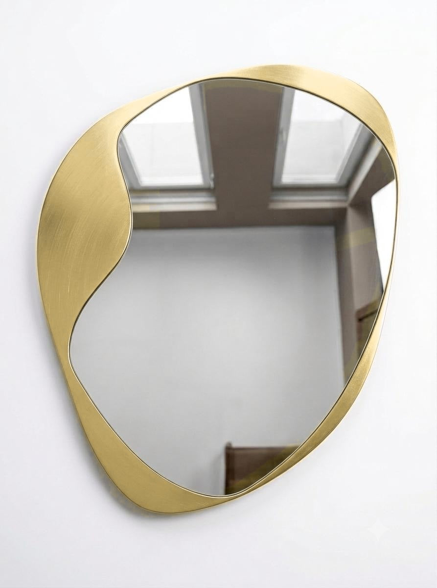 Hemera irregular wall mirror with gold metallic lacquer frame, The Rheia Collection by North Kaiser