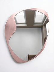 Hemera irregular wall mirror with rose gold metallic lacquer frame, The Rheia Collection by North Kaiser