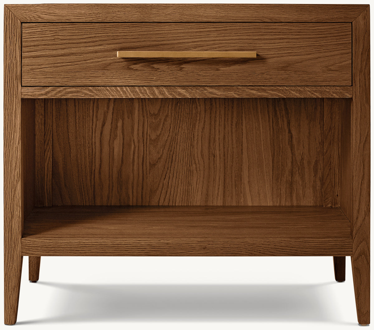French Contemporary Open Nightstand – Coffee Oak/Satin Aged Brass