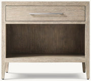 French Contemporary Open Nightstand – Whitewashed Oak/Light Pewter