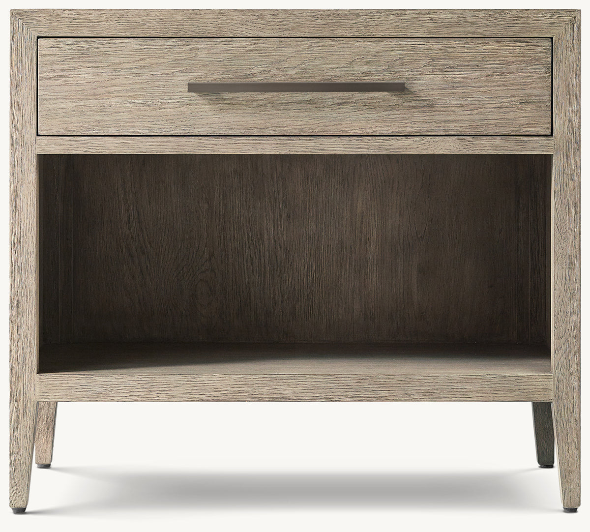 French Contemporary Open Nightstand – Grey Oak/Satin Pewter