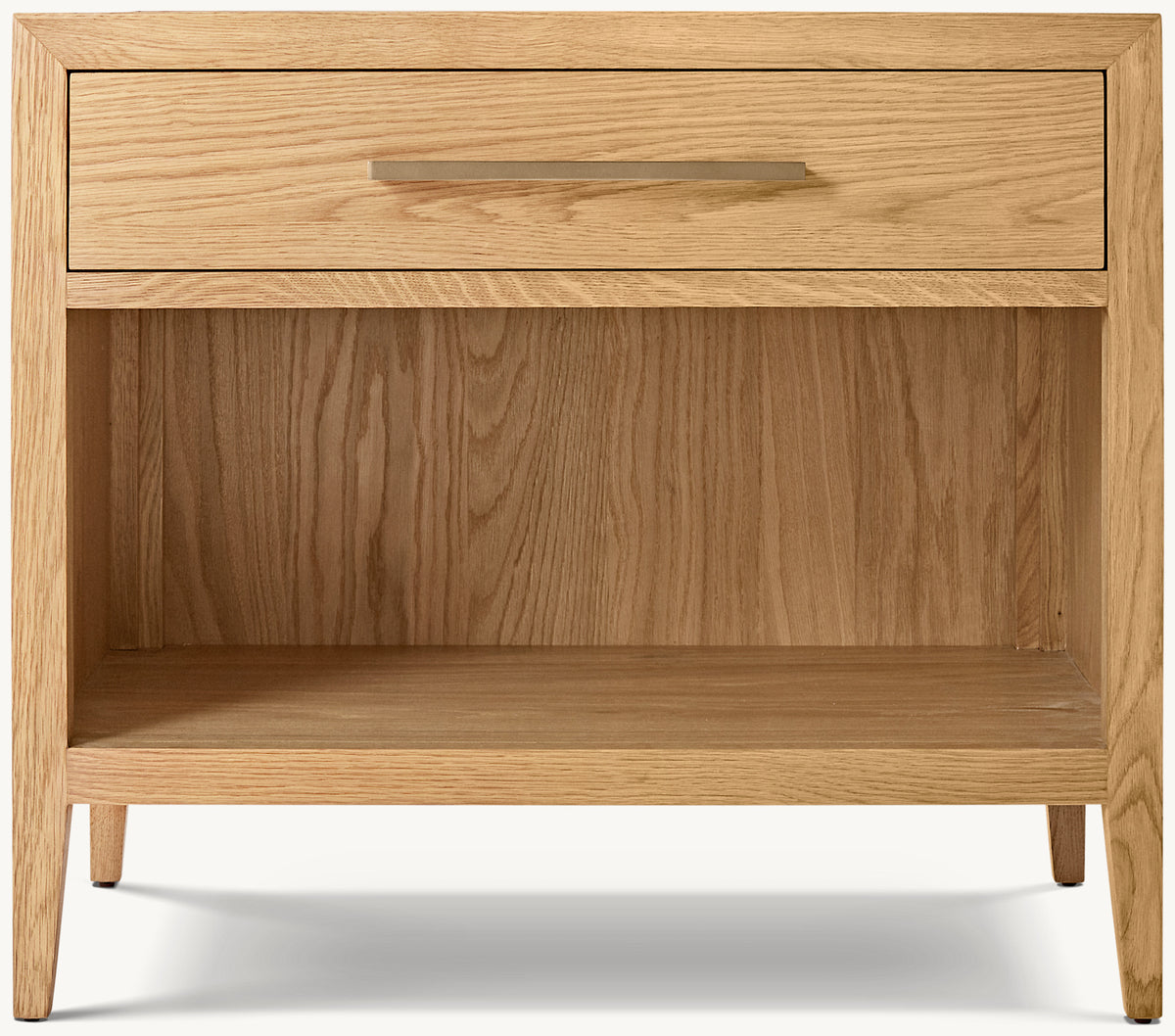 French Contemporary Open Nightstand – Natural Oak/Satin Light Brass