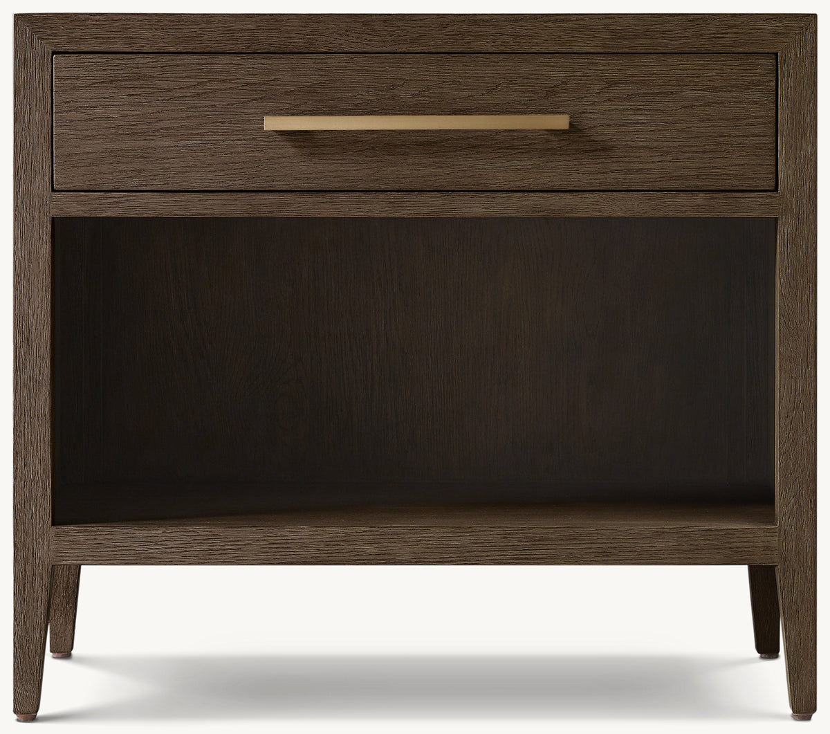 French Contemporary Open Nightstand – Brown Oak/Satin Brass
