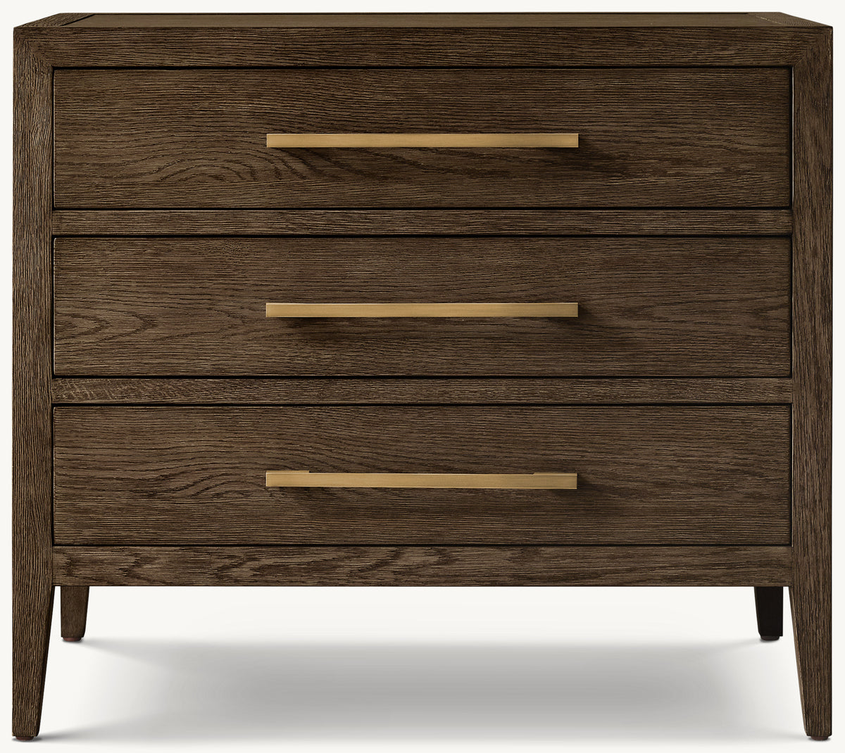 French Contemporary Closed Nightstand – Brown Oak/Satin Brass