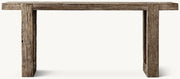 Reclaimed Rustic Oak Console Table – front view of the plank-top console on block legs