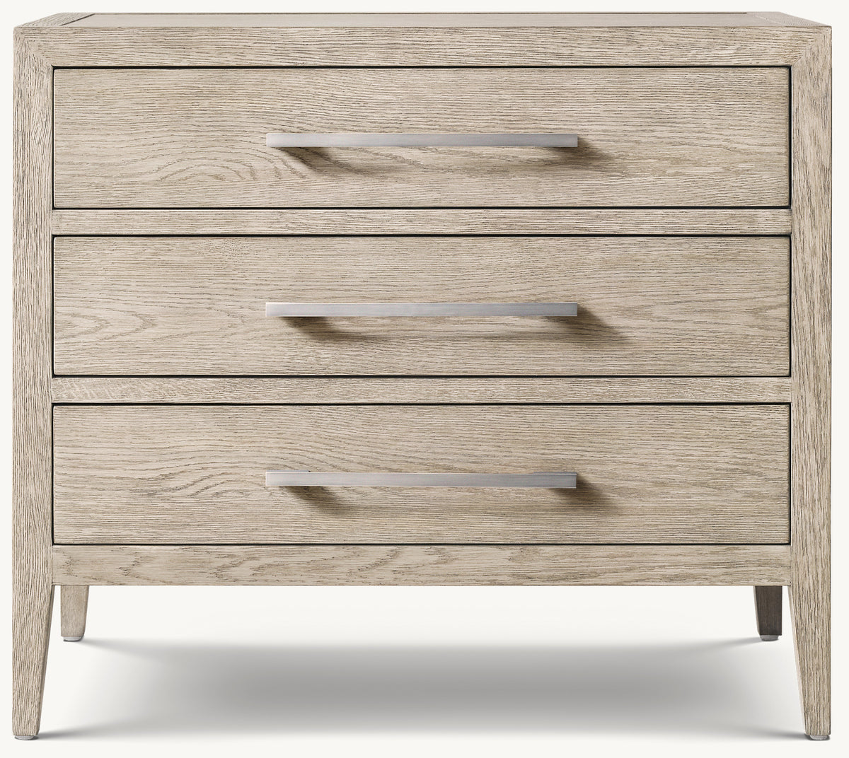 French Contemporary Closed Nightstand – Whitewashed Oak/Light Pewter