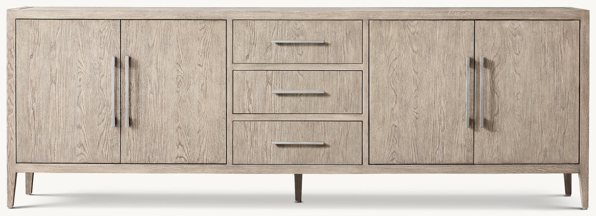 French Contemporary Sideboard with Drawers – Whitewashed Oak/Light Pewter