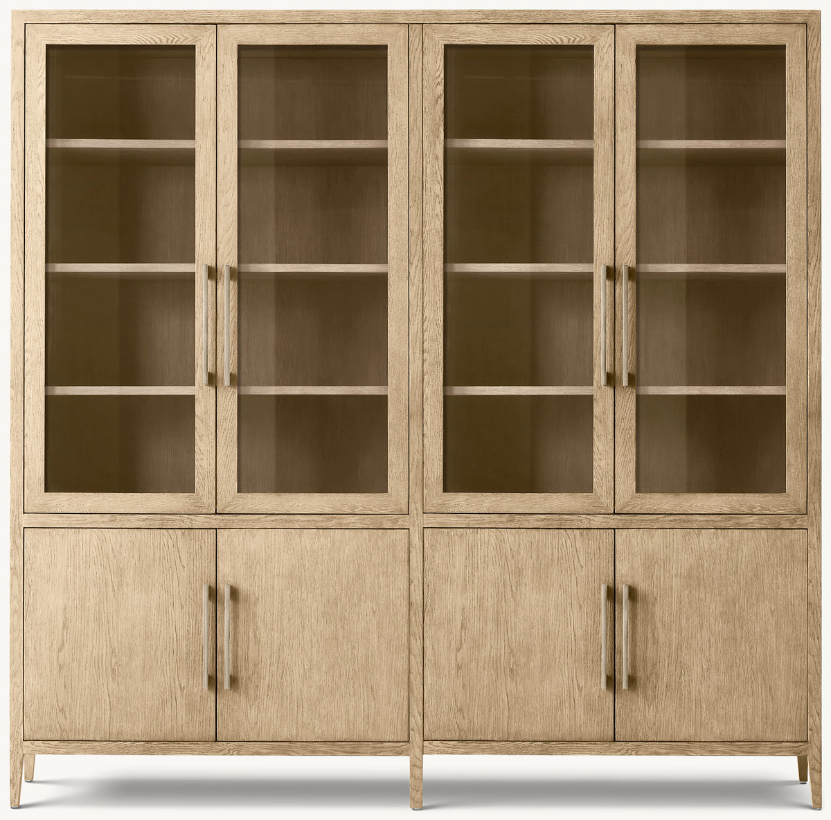 French Contemporary Glass 4-Door Sideboard & Hutch – Greige Oak/Champagne