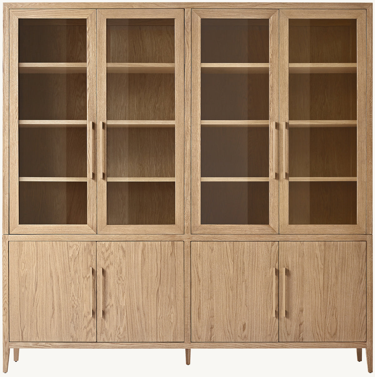 French Contemporary Glass 4-Door Sideboard & Hutch – Light Oak/Champagne