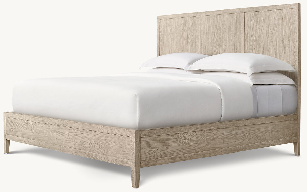 French Contemporary Panel Bed – Whitewashed Oak