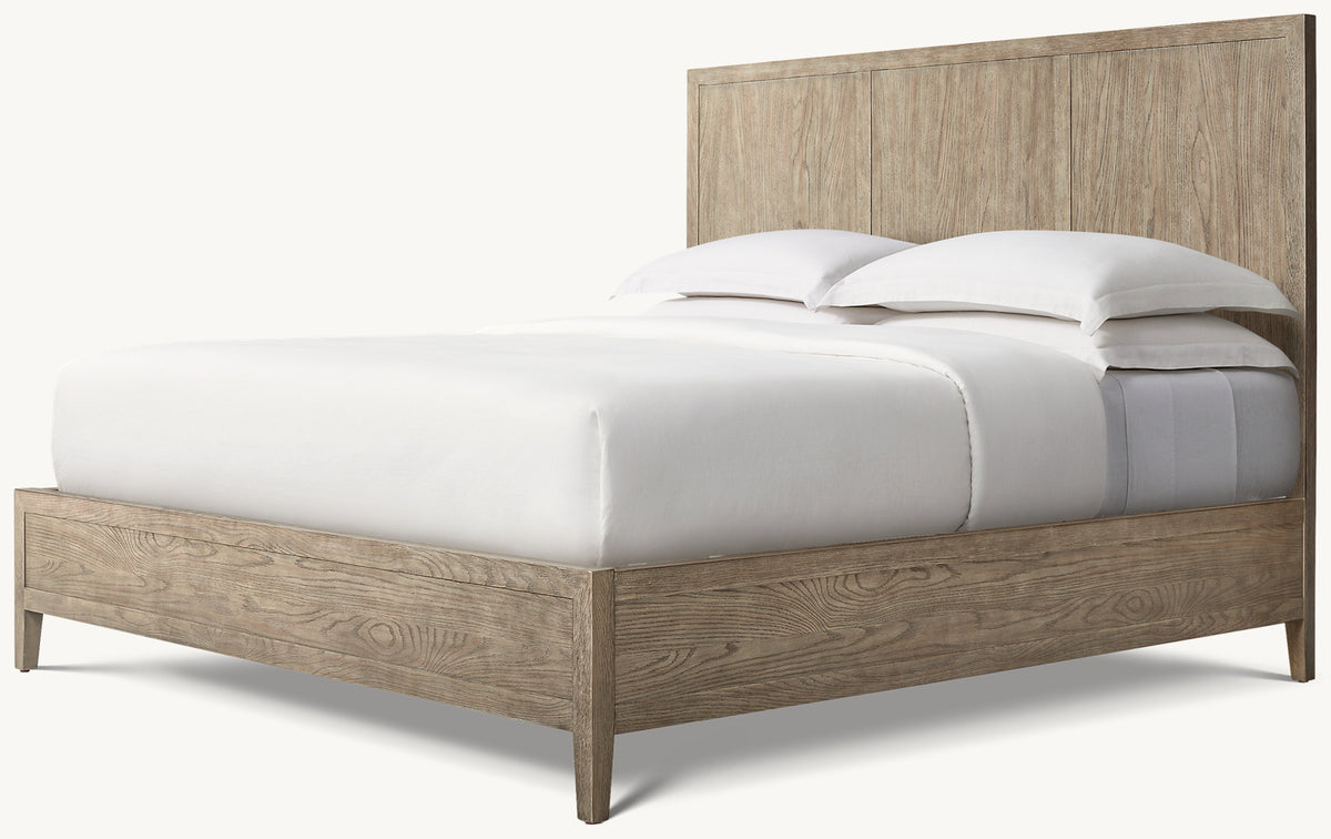 French Contemporary Panel Bed – Grey Oak