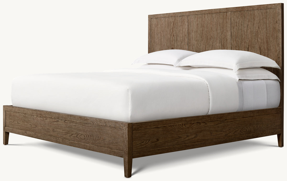 French Contemporary Panel Bed – Brown Oak
