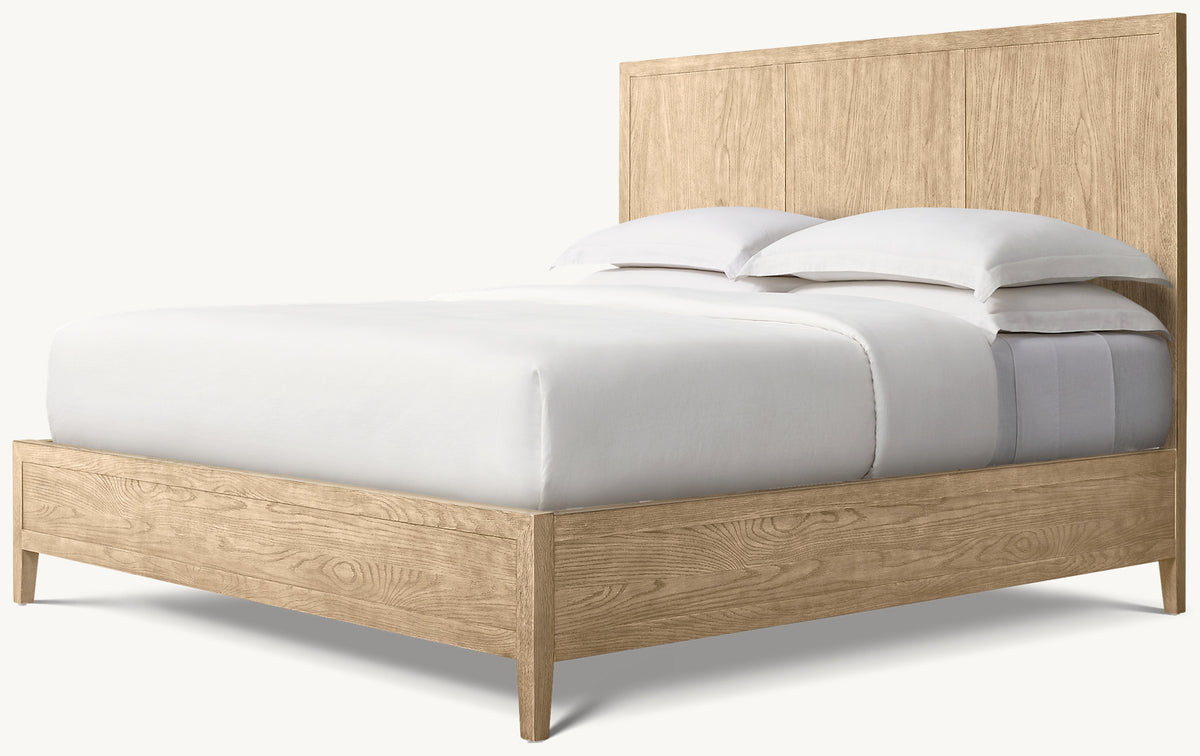 French Contemporary Panel Bed – Greige Oak