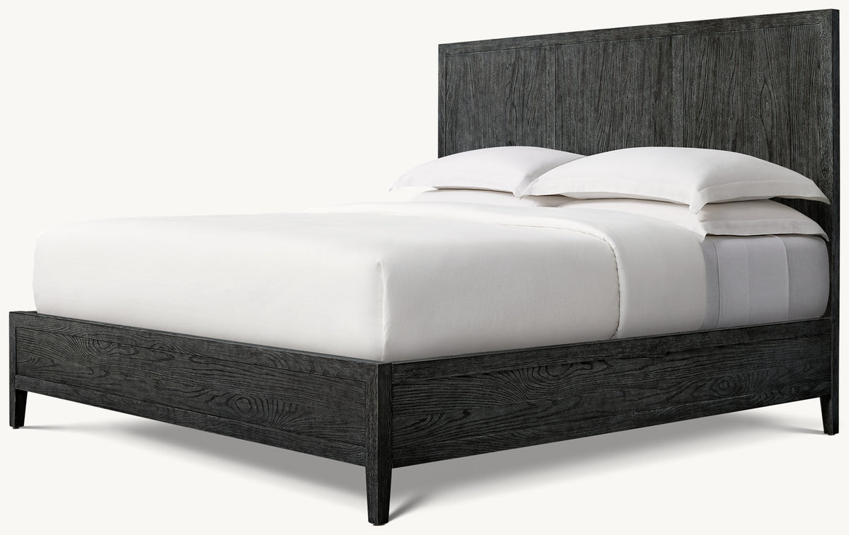 French Contemporary Panel Bed – Black Oak