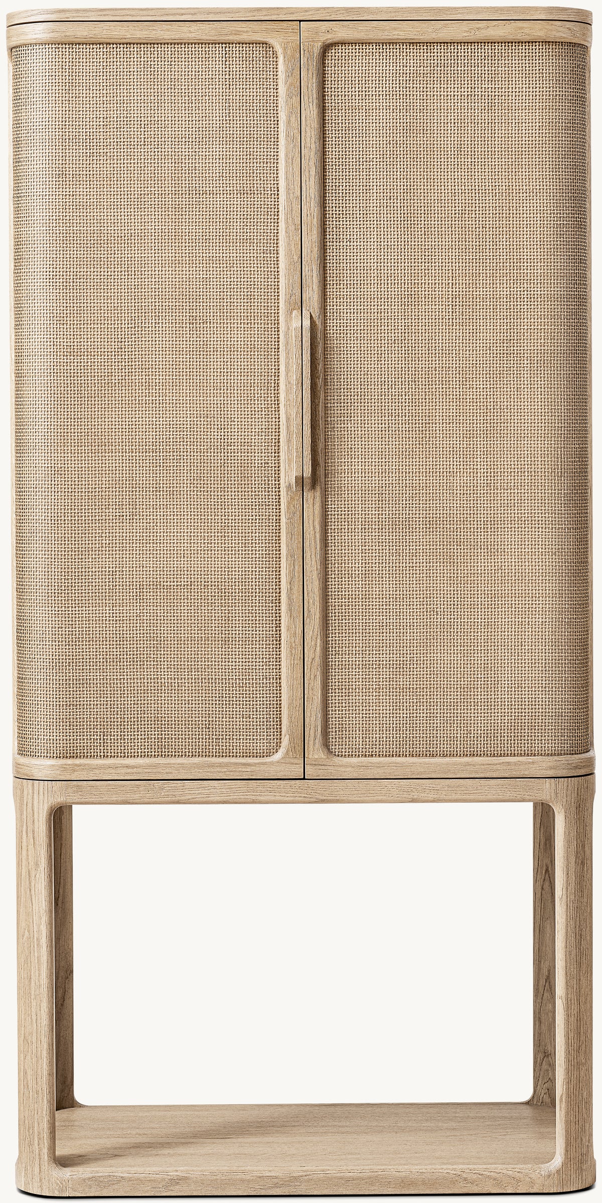 Trieste Bar Cabinet – front view with woven cane door panels on an open stand