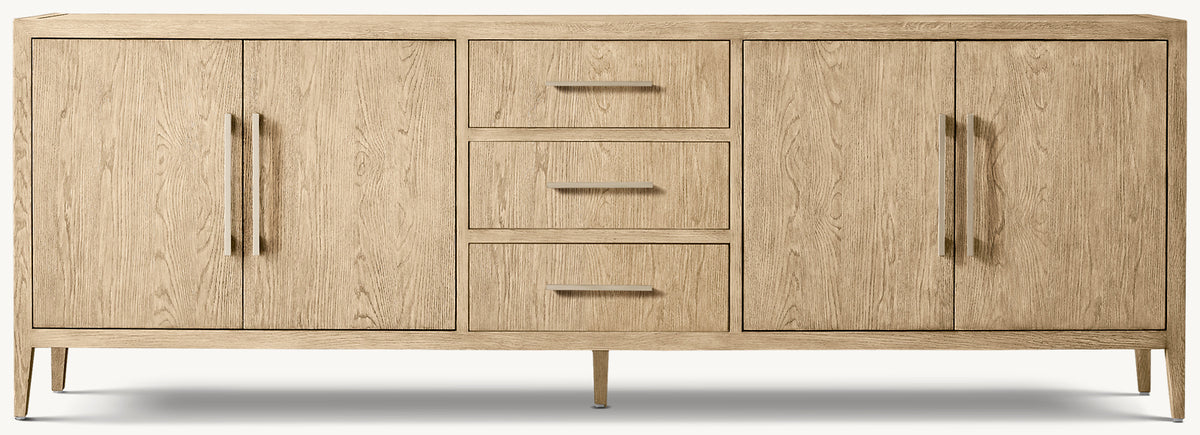 French Contemporary Sideboard with Drawers – Greige Oak/Champagne