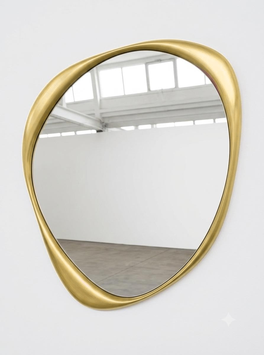 Selene irregular wall mirror with gold metallic lacquer frame, The Rheia Collection by North Kaiser