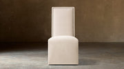 Alexandria Fabric Dining Side Chair With Nailheads – front view in natural-toned upholstery