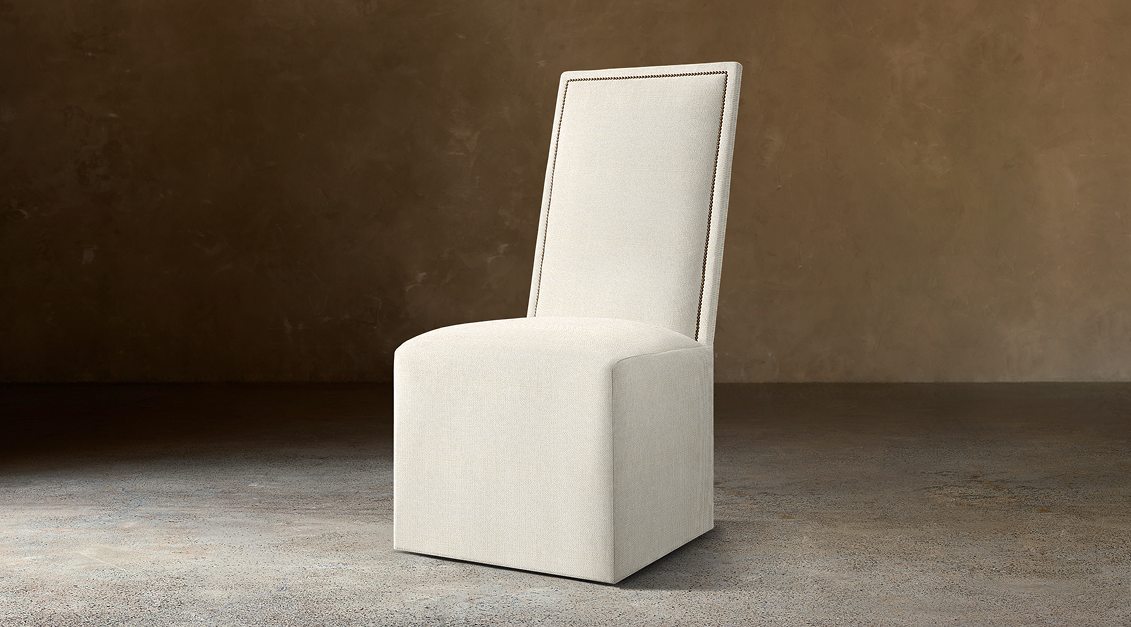 Alexandria Fabric Dining Side Chair With Nailheads — Casters / Linen (Natural)