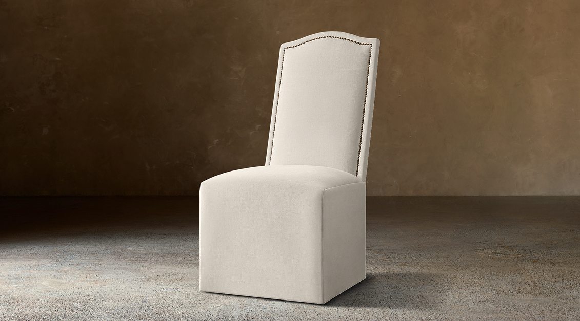 Alexandria Camelback Fabric Dining Side Chair With Nailheads — Casters / Velvet (Natural)