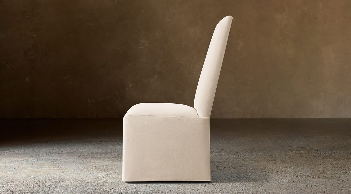 Alexandria Fabric Dining Side Chair – side view in natural-toned upholstery
