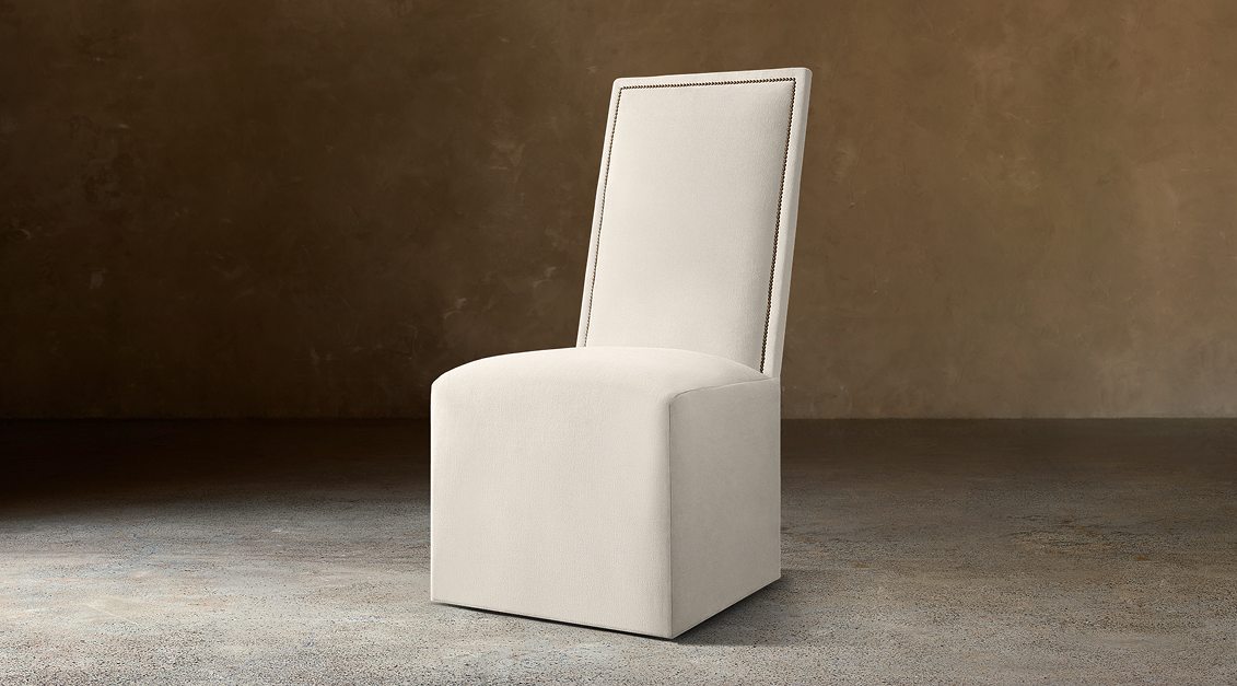 Alexandria Fabric Dining Side Chair With Nailheads — Casters / Velvet (Natural)
