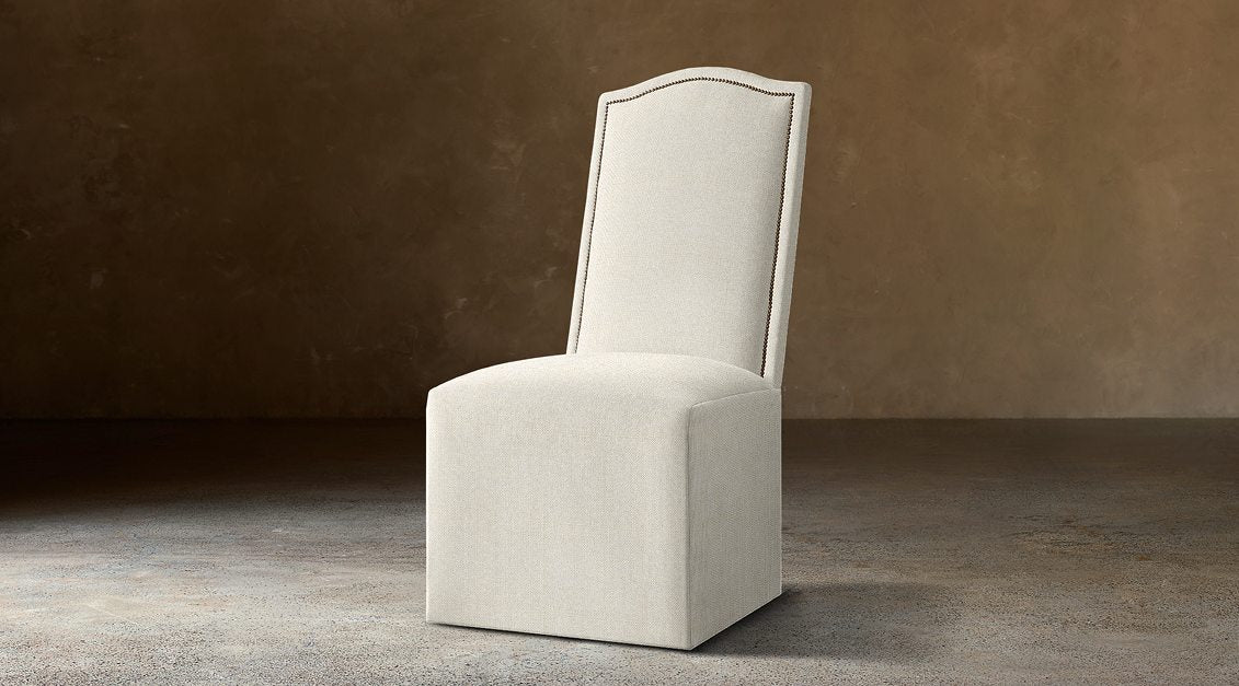 Alexandria Camelback Fabric Dining Side Chair With Nailheads — Casters / Linen (Natural)