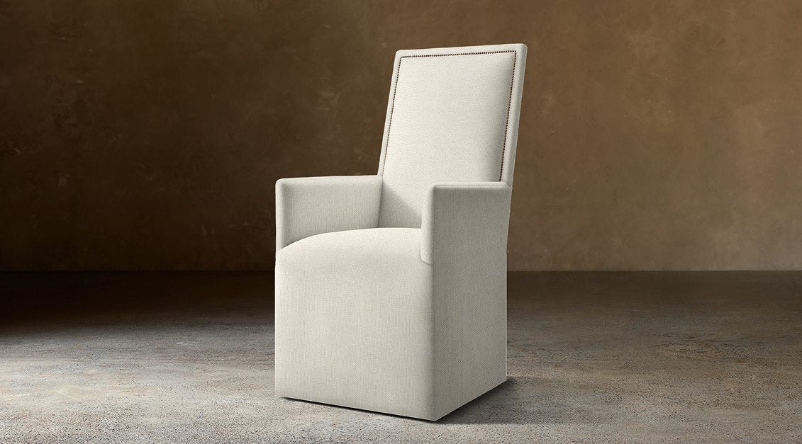 Alexandria Fabric Dining Armchair With Nailheads — Casters / Linen (Natural)
