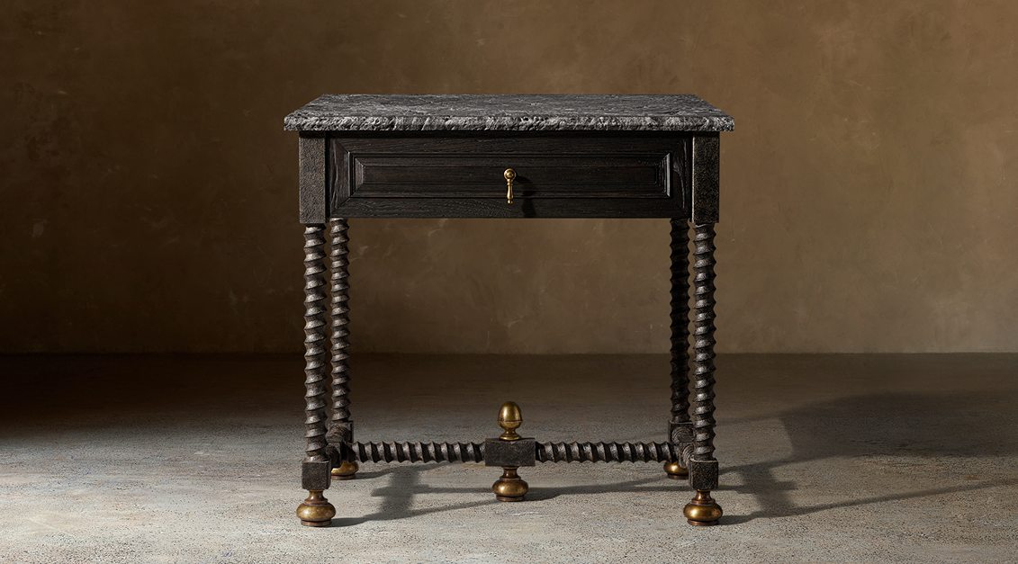 Baldacchino Emperador Open Bedside Table – Sandblasted Black Emperador Marble