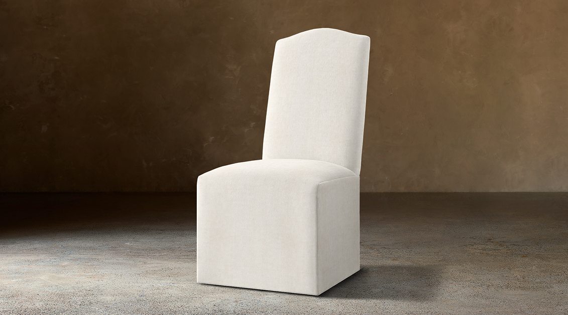 Alexandria Camelback Fabric Dining Side Chair — Casters / Chenille (Natural)