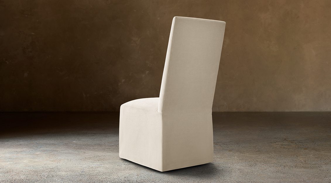 Alexandria Fabric Dining Side Chair – rear three-quarter view in natural-toned upholstery