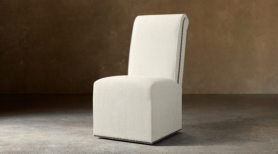 Vendôme Fabric Dining Side Chair — No Casters / Linen (Natural)