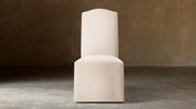 Alexandria Camelback Fabric Dining Side Chair – front view in natural-toned upholstery
