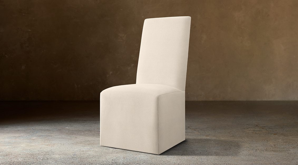 Alexandria Fabric Dining Side Chair – three-quarter view in natural-toned upholstery