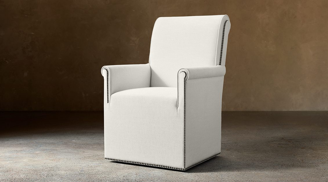 Vendôme Fabric Dining Armchair — Casters / Two-tone Linen (Natural)