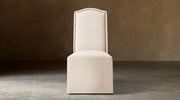 Alexandria Camelback Fabric Dining Side Chair With Nailheads – front view in natural-toned upholstery