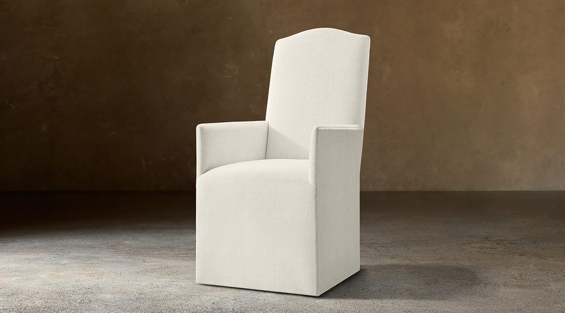 Alexandria Camelback Fabric Dining Armchair — Casters / Linen (Natural)