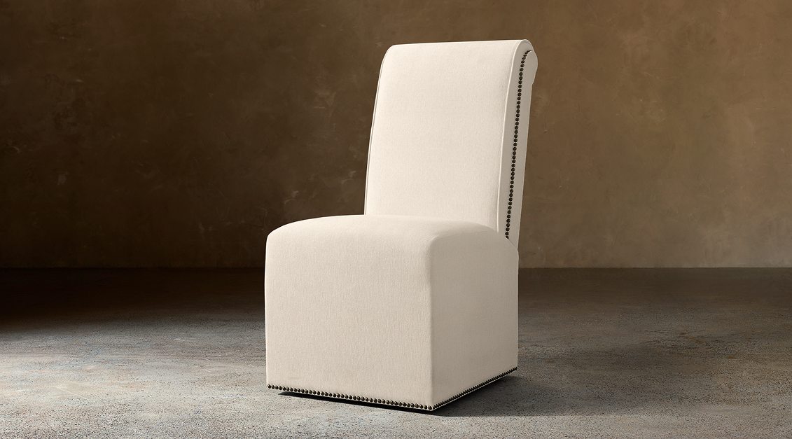 Vendôme Fabric Dining Side Chair — No Casters / Linen Wave (Natural)