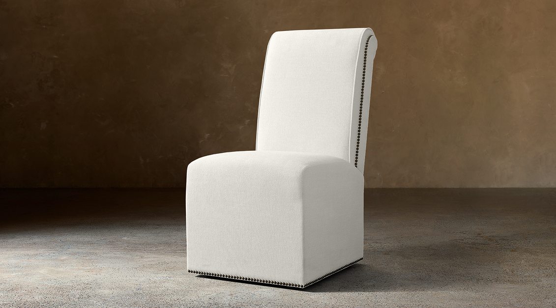 Vendôme Fabric Dining Side Chair — No Casters / Two-tone Linen (Natural)