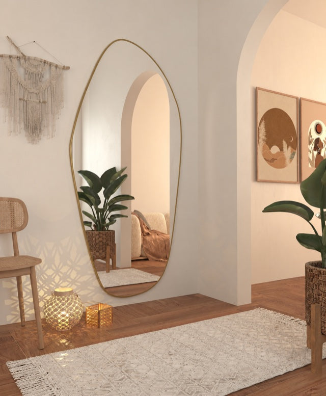 Amsterdam Asymmetrical Wall Mirror — Brass finish visualization